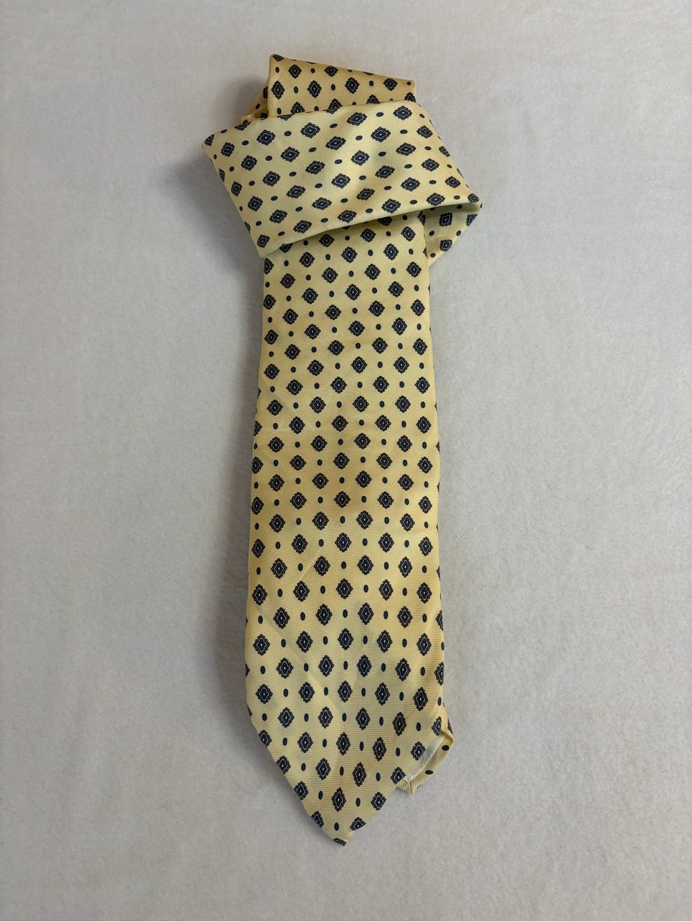 Vintage Christian Dior Monsieur Silk Yellow Navy Geometric Foulard Pattern